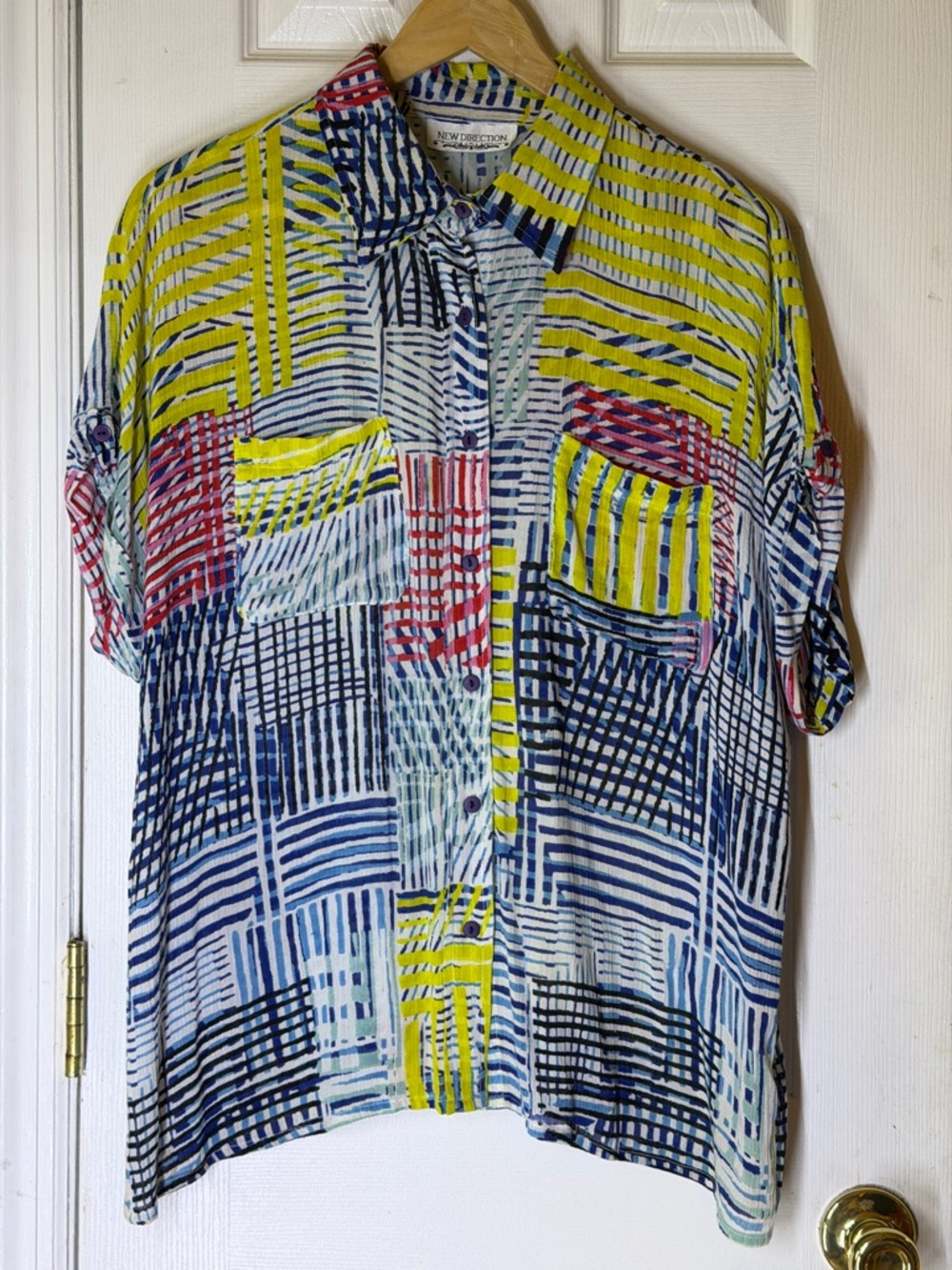 Vintage New Direction Abstract Print Viscose Shirt | Unisex fits like Medium